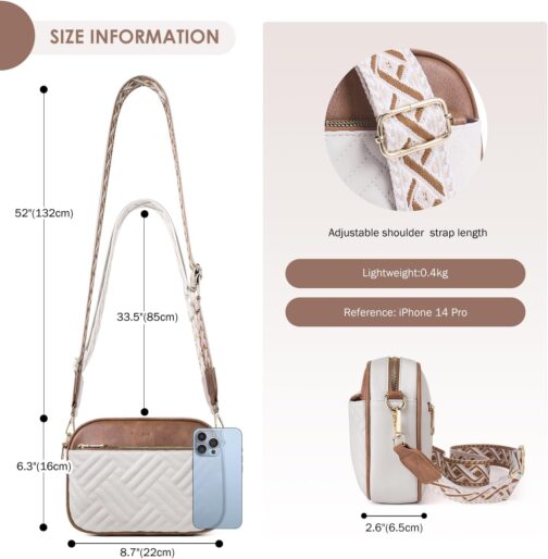 Roulens Quilted Women's Mobile Phone Shoulder Bag, PU Leather Mobile Phone Shoulder Bag, Crossbody Bag for Women with Adjustable Wide Strap, A-beige/brown, Contemporary – Bild 3