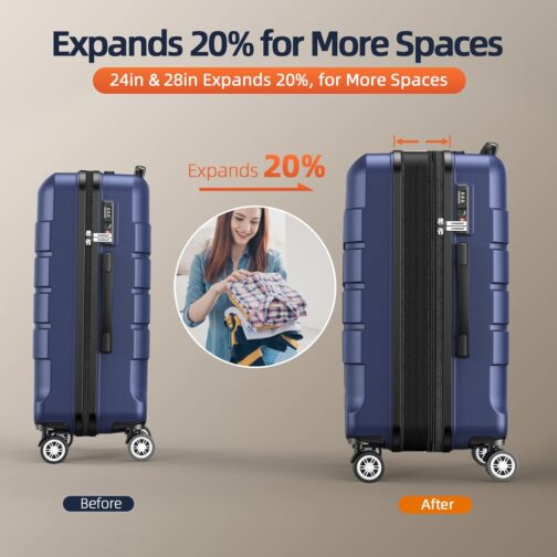 SHOWKOO Suitcase Set Hard Case Set Lightweight ABS and PC Expandable Relse Case Set, Durable Trolley, Hand Luggage Suitcase with TSA-Lock and 4 Wheels, blue – Bild 5