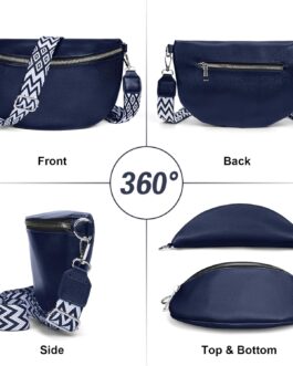 HLEIUKT Women’s Large Shoulder Bag, Crossbody Bag, Women’s Wide Strap, Bum Bag, Women’s Stylish Leather Water-Repellent, Elegant Modern Bags with Removable Shoulder Strap, blue