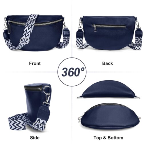 HLEIUKT Women's Large Shoulder Bag, Crossbody Bag, Women's Wide Strap, Bum Bag, Women's Stylish Leather Water-Repellent, Elegant Modern Bags with Removable Shoulder Strap, blue – Bild 2