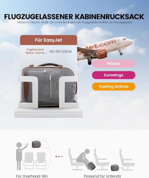 LOVEVOOK Ryanair Hand Luggage 40 x 20 x 25 cm, Small Hand Luggage Backpack Bag Travel Backpack Airplane Carry On Hand Luggage Travel Backpack for 14 Inch Laptop Women Men Cabin Bag Eurowings Wizz – Bild 5