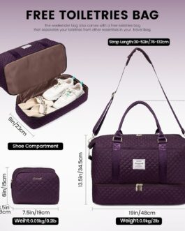 LOVEVOOK Women’s Large Travel Bag with Shoe Compartment and Wet Compartment, Dark purple, Elegant