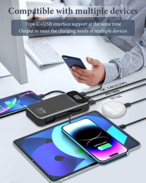 Power Bank 25800 mAh 22.5 W External Mobile Phone Battery PD3.0 QC4.0 Fast Charging LCD Display Power Bank with USB C Outputs & Inputs Portable Charger for Smartphones – Bild 4