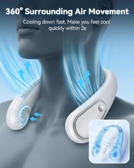 Neck Fan 360° Bladeless Neck Fan with 4000 mAh USB Battery – 3-Level Control, Quiet for Office/Outdoor Use – Portable Neck Fan up to 7 Hours Running Time