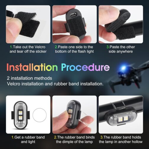 Mineup Pack of 4 Wireless LED Lights, 8 Coloured Strobe Drone Light, Remote Control Flash Light with Remote Control, USB Charging, Anti-Collision Lights, LED Aeroplane Flash Light for Drone Motorcycle – Bild 6