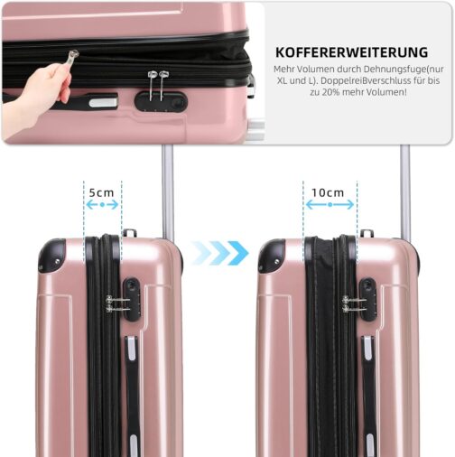 BEIBYE Hard Shell Suitcase, Trolley Suitcase, 4 Twin Wheels, Polycarbonate, Pink-gold – Bild 4