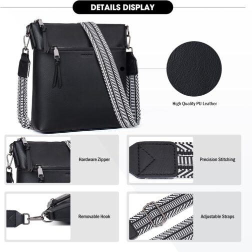 Roulens Medium Women's Shoulder Bags, Lightweight Women's Vegan Leather Shoulder Bag, Crossbody Bags for Women with Adjustable Removable Wide Strap, A-Black, Contemporary – Bild 5