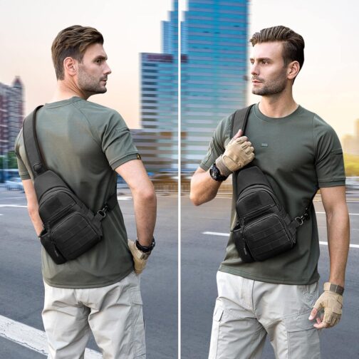 HUNTVP Chest Bag Men's Military Sling Bag Men's Tactical Crossbody Bag Shoulder Bag Molle Shoulder Bag Mini Single Strap Backpack for Travel Hiking Camping – Bild 6