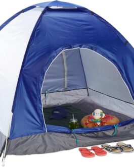 Relaxdays Pop Up Camping Tent H x W x D: 135 x 200 x 200 cm, throwing tent, water-repellent, small pack size, UV 50+, blue, blue