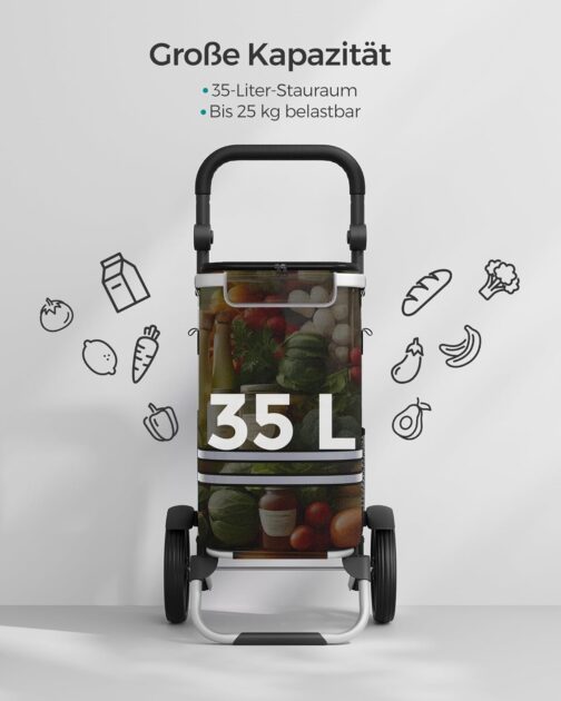 Songmics KST02 Folding Shopping Trolley with Cooling Compartment Multifunctional Shopping Trolley with Reflectors Shopper Hand Trolley Removable Bag Wheels – Bild 4