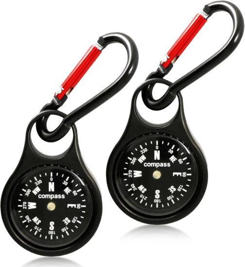 kodivenj Pack of 2 Compass with Carabiner Hook, Compass Pendant Key Holder with Compass and Carabiner Keyring Compass Outdoor Multifunctional Portable for Outdoor Camping Hiking