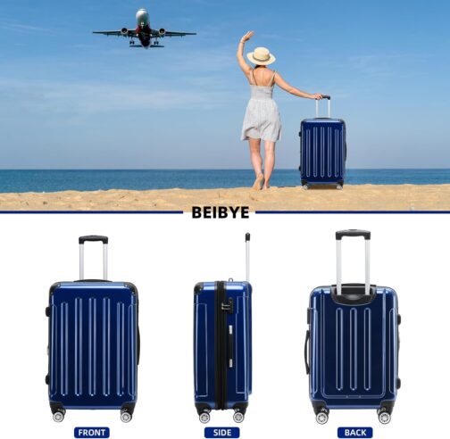 BEIBYE Hard Shell Suitcase, Trolley Suitcase, 4 Twin Wheels, Polycarbonate, blue – Bild 2