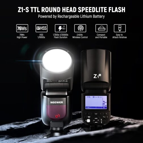 NEEWER Z1-S TTL Flash Speedlite Round Head Flash Light for Sony Cameras, 76Ws 2.4G 1/8000s HSS, 10 Levels LED Lamp, 2600 mAh Lithium Battery, 480 Shots with Full Power, Recycle in 1.5s Flash – Bild 2
