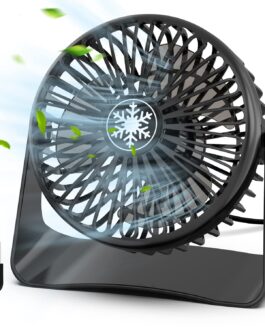 JATEKA Mini USB Table Fan, 3 Speeds Strong Fan with 1.2 m USB Cable, Desktop Quiet Fan 360° Rotation Adjustment, Removable Grid for Office and Bedroom – Black