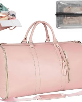 2-in-1 Convertible Luggage Garment Bags for Women, Convertible Garment Bag, Hanging Suit Bag, Waterproof Travel Bag with PU Leather Shoe Bag, Pink