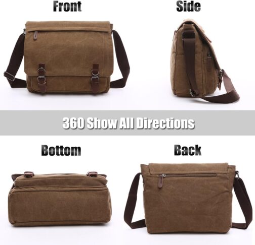 LOSMILE Laptop Messenger Bags, Men's Shoulder Bag, 16 Inches Vintage Canvas Bag for School and Work, Multiple Pocket. (Coffee) – Bild 2
