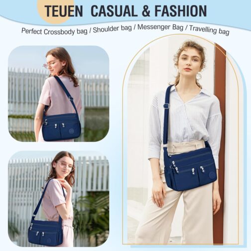 TEUEN Crossbody Bag Women's Large Capacity Waterproof Nylon Shoulder Bag Women's Medium Casual Handbag & Lightweight Shoulder Bag Large Messenger Bag with Many Compartments, blue, M, Minimal – Bild 2