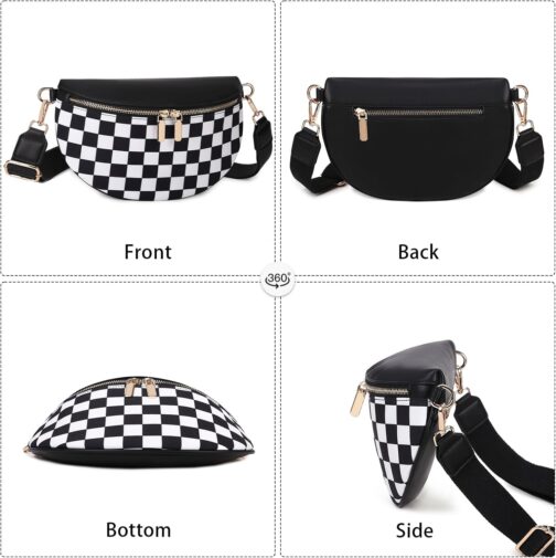 uniosul Women's Shoulder Bag, Wide Strap, Bum Bag, Stylish Checkered Crossbody Bag, Small Shoulder Bag for Festival Travel – Bild 6