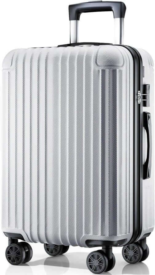 ABISTAB Hand Luggage Suitcase Travel Suitcase Voyager Hard Shell Suitcase Rolling Suitcase Twin Wheels Luggage X-M-L Set, silver, M, Suitcase