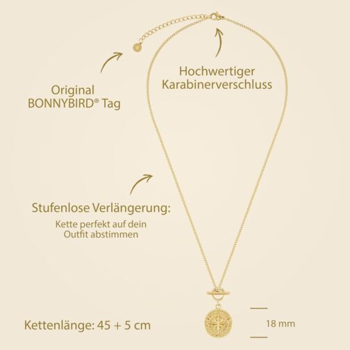 BONNYBIRD® Compass Women's BonnyCompass Necklace - Premium Necklace Women's with Compass Pendant Made of Stainless Steel in Silver, Gold and Rose Gold, 100% Waterproof and Skin Friendly – Bild 5