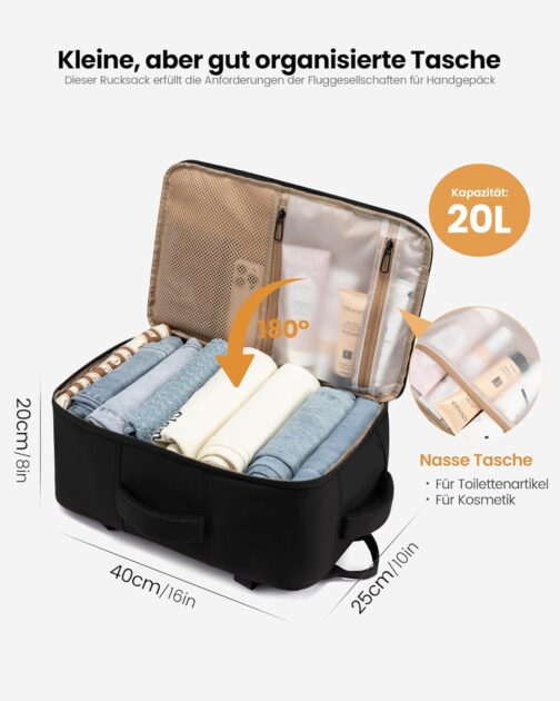 LOVEVOOK Ryanair Hand Luggage 40 x 20 x 25 cm, Small Travel Backpack, Hand Luggage, Aeroplane Men Women, 14 Inch Laptop Backpack Bag, 20 L Carry On Luggage Travel Backpack Suitcase Backpack for – Bild 3