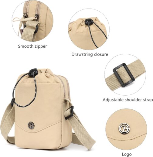 Myhozee Women's Handbag Nylon Shoulder Bag Small Mobile Phone Bag Men's Crossbody Bag Waterproof Bags with Drinking Cup Storage Bag and Adjustable Shoulder Strap – Bild 5