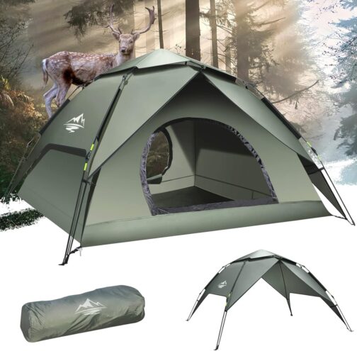 Camping Tent Automatic Instant Tent 2-3 Person Pop Up, Double Layer Waterproof & Windproof Ultralight Dome Tent UV Protection Easy Setup for Trekking, Families, Backpacking