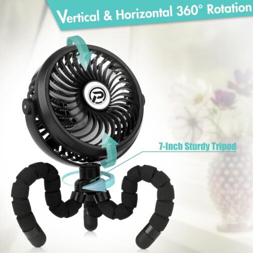 Winique USB Fan Quiet Handheld Fan Mini Fan with 3 Speeds / 720° Adjustable / LED Light, Over 10 Hours Battery Life for Prams, Home and Office – Bild 3
