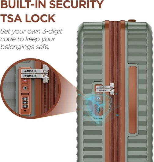 SHOWKOO Hard-Shell Expandable Travel Suitcase with Wheels, 100% PC (Polycarbonate) Lightweight, Durable Carry-On Luggage Trolley with TSA Lock, light green – Bild 8
