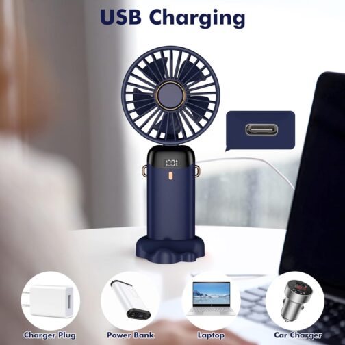 Handheld Fan, Portable Mini Fan, Rechargeable, Small Pocket Fan with 5 Speed Levels, Integrated 4200 mAh Batteries, Foldable USB Fan for Office, Outdoor Use – Bild 6