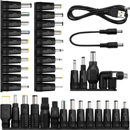 39 Pieces Universal DC Power Supply Adapter, KUOQIY 5.5 x 2.1 mm DC Barrel Plug Adapter with 2 Pieces Cable, for Fans, Routers, Desk Lamps, Computers