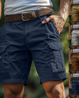 Cargo Shorts Men’s Shorts with Zip and Button Multiple Pockets Men Plain Summer Shorts Classic Cut Sports Shorts Outdoor Trousers