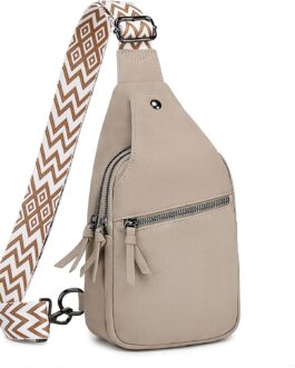 Suweir Sling Bag Women’s Chest Bag PU Leather Crossbody Bag Small Shoulder Bag Stylish Bum Bag Shoulder Bag Sling Backpack for Travel, Cycling, Hiking, Outdoor Sports, Shopping, Apricot 1, messenger