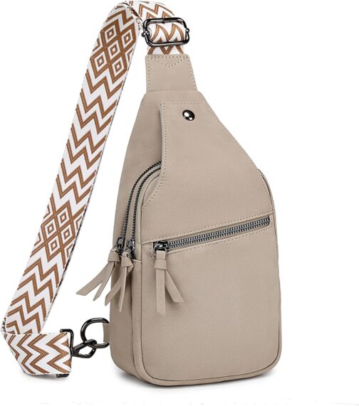 Suweir Sling Bag Women's Chest Bag PU Leather Crossbody Bag Small Shoulder Bag Stylish Bum Bag Shoulder Bag Sling Backpack for Travel, Cycling, Hiking, Outdoor Sports, Shopping, Apricot 1, messenger