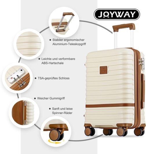 Joyway Suitcase Travel Suitcase from ABS Hard Shell Expandable Trolley Suitcase Set, white/brown – Bild 7