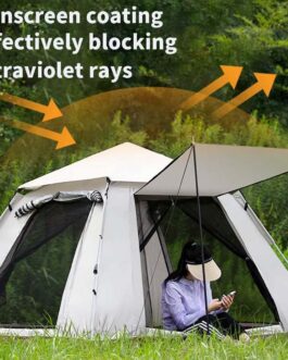 Gziztx Camping Tent 4-6 Person Pop Up Tent with 2 Doors and 2 Windows, Waterproof, Sun Protection, Easy to Assemble, for Outdoor Travel, Hiking, Beach, Fishing (240 x 240 x 154 cm, Cream White)