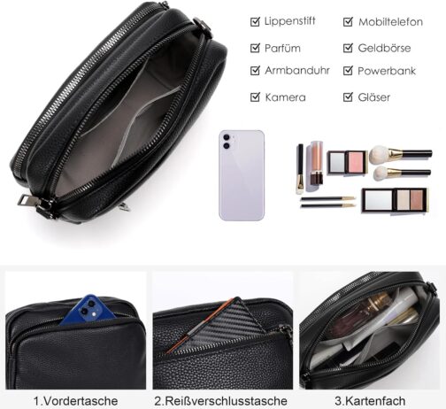TANTOMI Umhängetasche Damen Klein, PU Leder Crossbody Bag Damen Handytasche zum Umhängen, Moderne Handtasche Damen Klein mit Breitem Schultergurt, Damen Tasche Tägliches Arbeiten, Einkaufen,Reisen – Bild 7