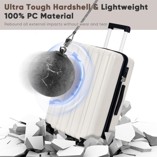 SHOWKOO Suitcase Set Hard Shell Expandable Lightweight 100% Polycarbonate Durable Travel Suitcase Trolley Hand Luggage Sets with TSA Lock and 4 Wheels, White – Bild 3