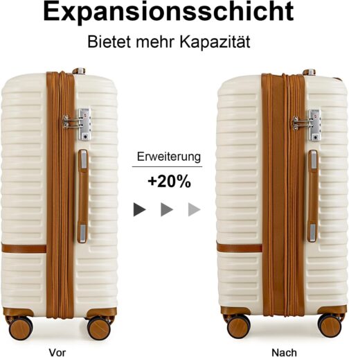 Joyway Suitcase Travel Suitcase from ABS Hard Shell Expandable Trolley Suitcase Set, white/brown – Bild 3