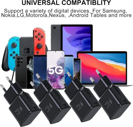 Pack of 4 USB Power Supply Charger Adapter Plug 5V-2A Universal Fast Charger for iPhone 11/X 8/7/6, Samsung Galaxy S22 S21 S20 S10 S6 S7 S8 S9/Edge/Plus/Active, A54 A34, Note 8/9/10 Mobile Phones – Bild 6