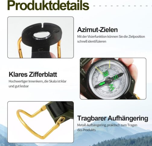 kodivenj Compass Outdoor Compass, Aluminium Alloy Material Compass, Suitable for Hunting, Hiking and Outdoor Activities, Shock and Waterproof, Precise Positioning – Bild 4