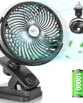 Oscillation Table Fan 10000 mAh Mini USB Fan Continuous Speed Quiet Clip Fan with LED Light, Portable Hanging Hook Camping Clamp Fans 100 Hours Rechargeable, Diameter 18 cm