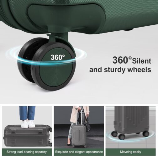 LALAHO Suitcase Set 2/3 Pieces, Travel Suitcase Set with Cosmetic Case, Hard Shell Suitcase Set Made of ABS, Luggage Set with Telescopic Handle, Hand Luggage and Corner Protectors, Dark green-1, M (55 – Bild 4