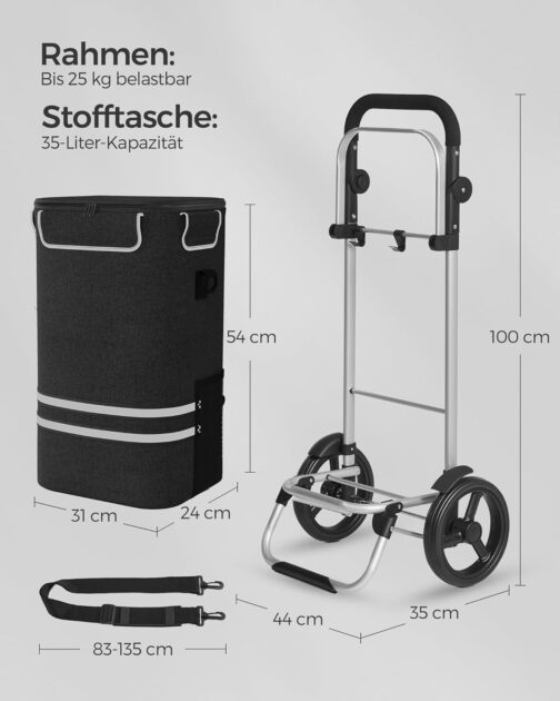 Songmics KST02 Folding Shopping Trolley with Cooling Compartment Multifunctional Shopping Trolley with Reflectors Shopper Hand Trolley Removable Bag Wheels – Bild 5