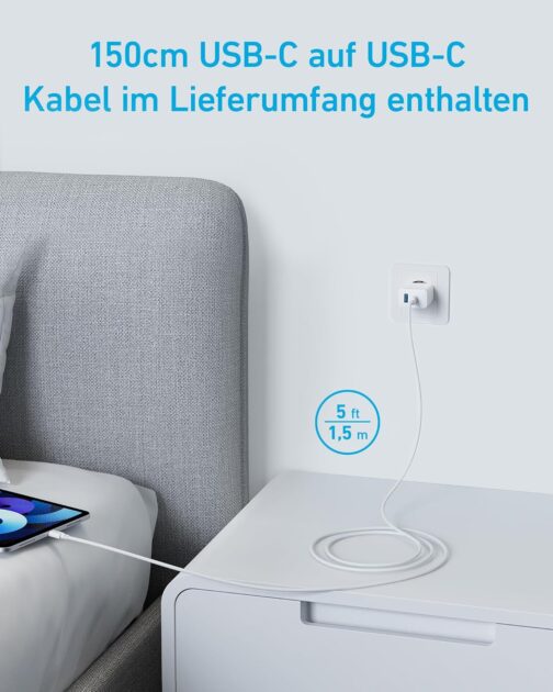 Anker 20 W USB C Charger, iPad Power Supply, USB Fast Charging Power Supply, iPad Charger, Compatible with iPhone 16/15/iPhone 15 Plus/iPhone 15 Pro/iPhone 15 Pro Max/iPad and More (with 150 cm USB-C – Bild 3