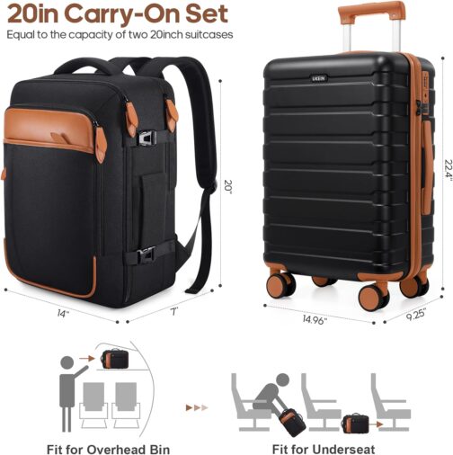 Roadcheer Hard Shell Suitcase Set with 4 Wheels, Large, PC Lightweight Travel Suitcase with TSA Lock, Black - Brown, Luggage set, 5 pieces, Modern – Bild 7