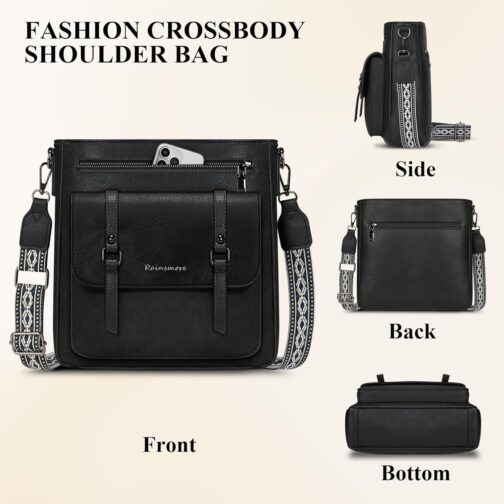 RAINSMORE Shoulder Bag Women's Medium Handbag Women's Leather Crossbody Bag Shoulder Bags Handbags Women's Handbag with Wide Shoulder Straps, black, M – Bild 5