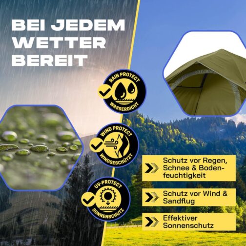 Lumaland Camping Zelt | Leichtes Pop Up Wurfzelt | 2-4 Personen Kuppelzelt | Trekking & Festival Igluzelt | Sekundenzelt Wasserdicht 210x190x110cm | Ideal auch als Strand Wind- & Sonnenschutz – Bild 3