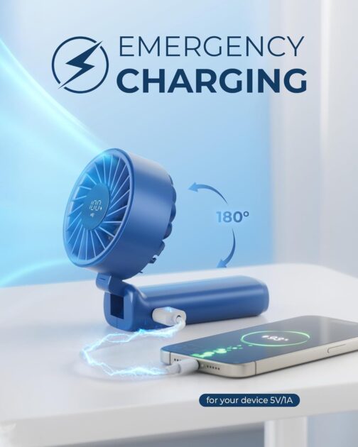 Peiyuu Portable Handheld Fan, Neck Fan, Mini Desk Fan, 4000mAh Long Battery Life, Safe and Reliable, 6 Speed Visual Adjustment (Blue) – Bild 4
