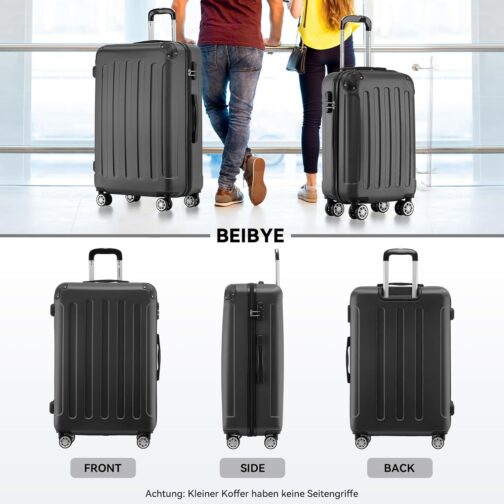 BEIBYE Hard Shell Suitcase, Trolley Suitcase, Travel Suitcase, Security Combination Lock, Twin Wheels, ABS Material, Hand Luggage, 4 Wheels (M / L / XL Set), black – Bild 2